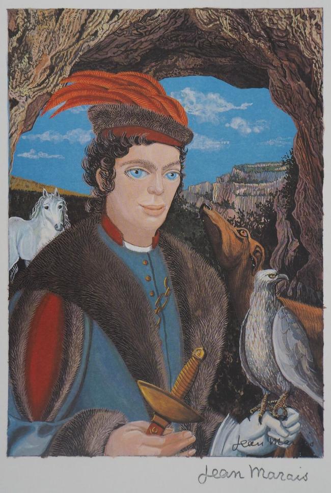 Jean MARAIS - Le fauconnier, Quadrichromie signée